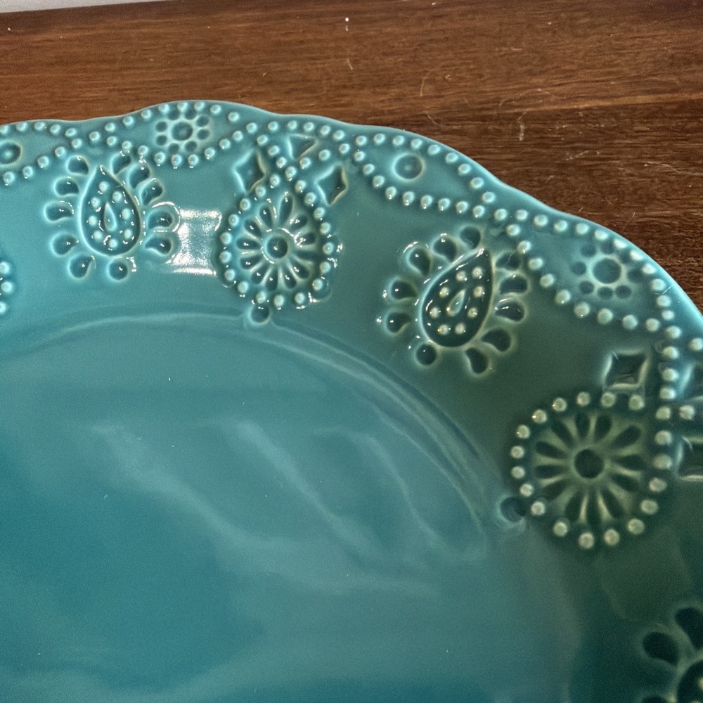 Set of 4 Pioneer Woman Cowgirl Lace Teal 8.5" Salad Dessert Luncheon Plates - Picture 8 of 8